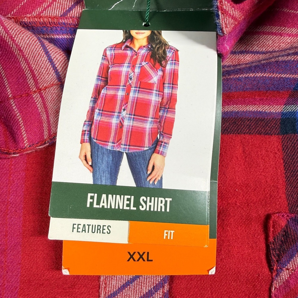 Orvis Flannel Shirt Womens XXL Red Pink Plaid Button Up Long Sleeve Casual New